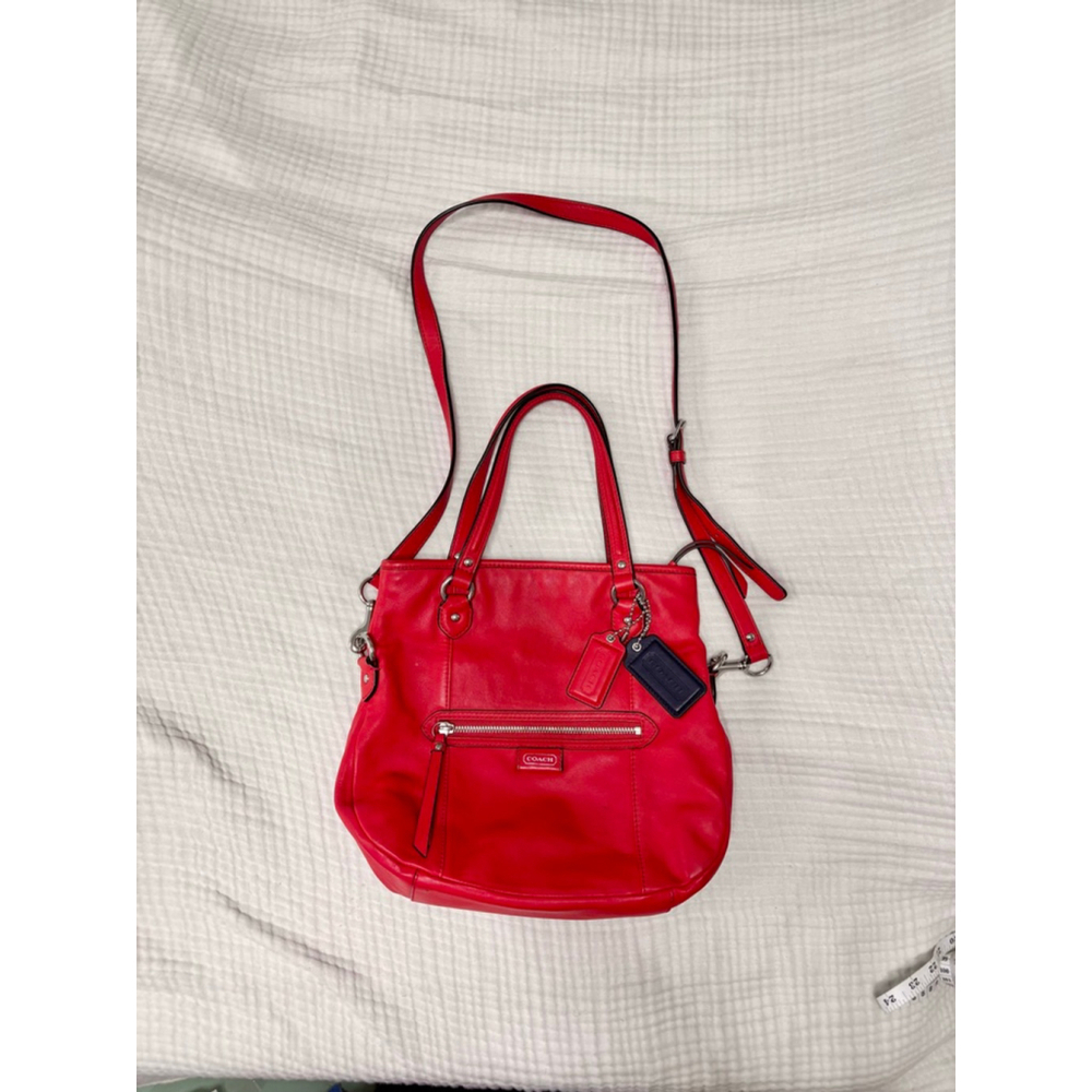 Women's Coach Orange red Leather Crossbody Bag One Size with Navy Blue Charm